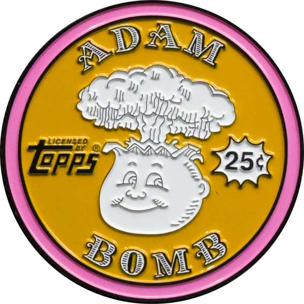 Golden Orange 2.25 inch Adam Bomb Challenge Coin limited to 10 pieces with individual serial number with full color card inset on the back