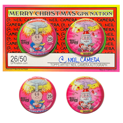 Black Friday Autographed GPK Christmas 2-pin set by Neil Camera featuring ADAM BOMB and SANTA BOMB!