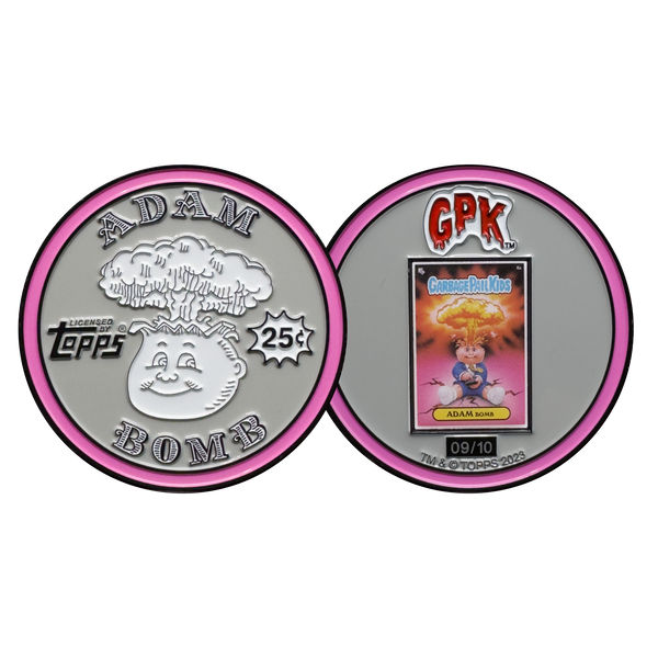 Gray 2.25 inch Adam Bomb Challenge Coin limited to 10 pieces with individual serial number with full color card inset on the back