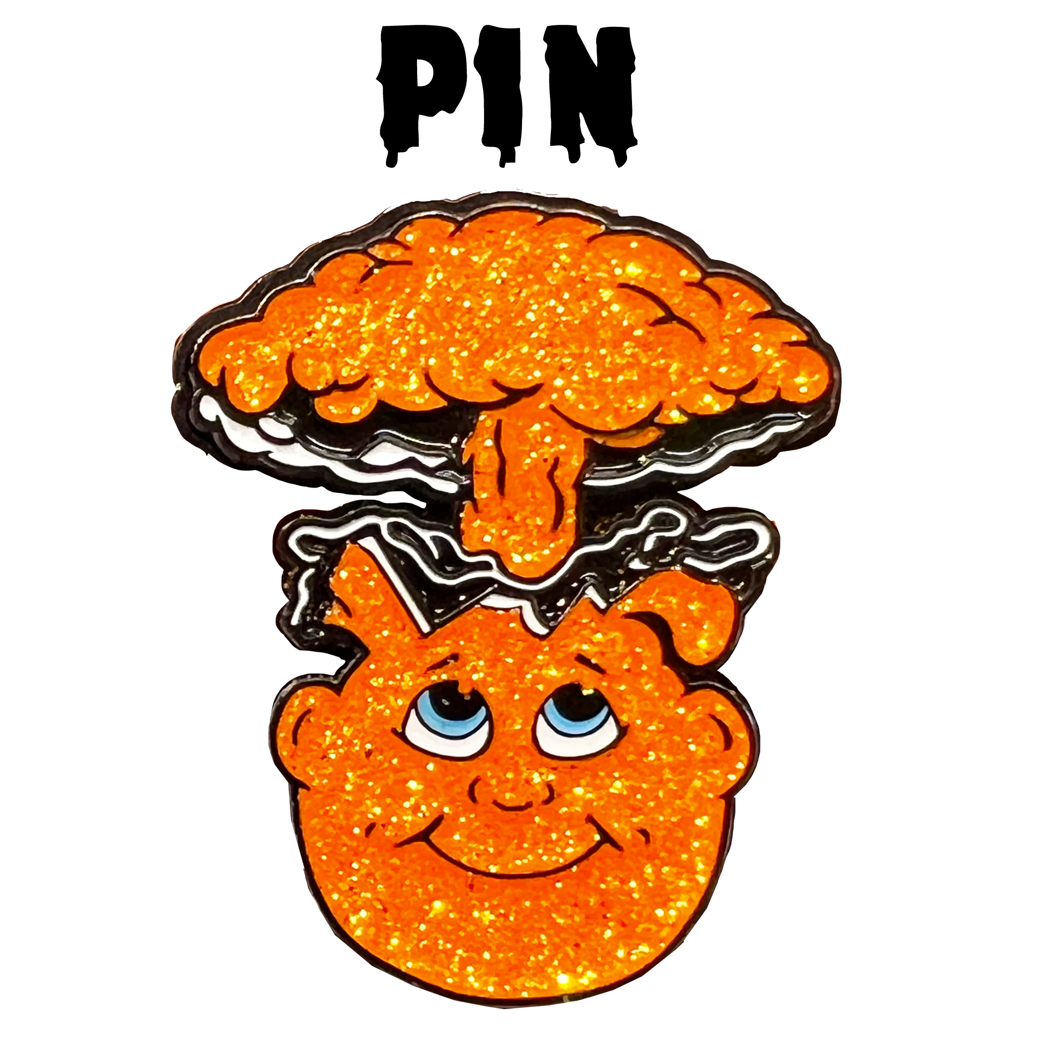 STRICT 1 PIN LIMIT: Orange Glitter Adam Bomb pin: limited to 5 pieces with individual serial number