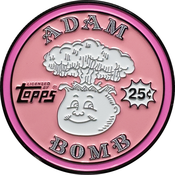 Stinky Pink 2.25 inch Adam Bomb Challenge Coin limited to 10 pieces with individual serial number with full color card inset on the back