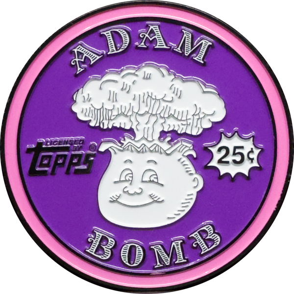 Purple 2.25 inch Adam Bomb Challenge Coin limited to 10 pieces with individual serial number with full color card inset on the back