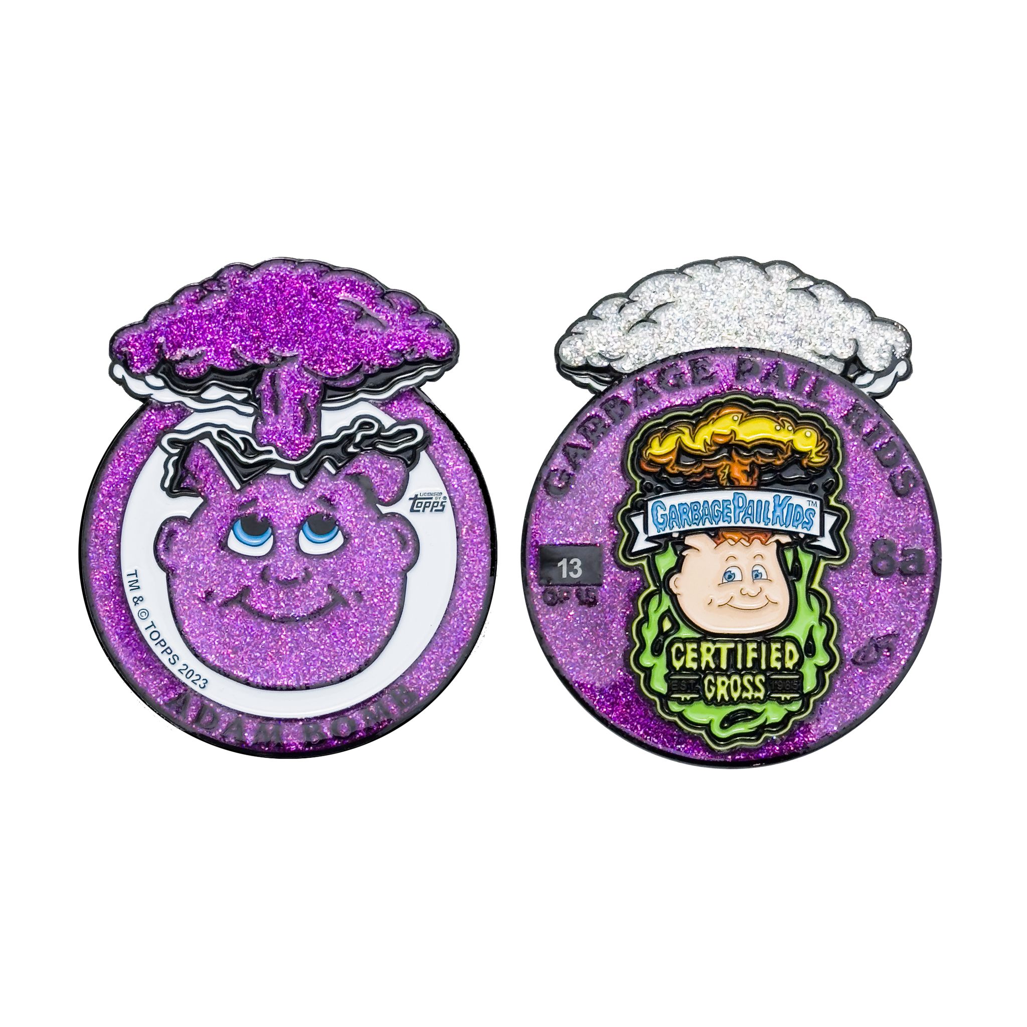 Purple Glitter **HUGE** 4 inch Adam Bomb Challenge Coin limited to