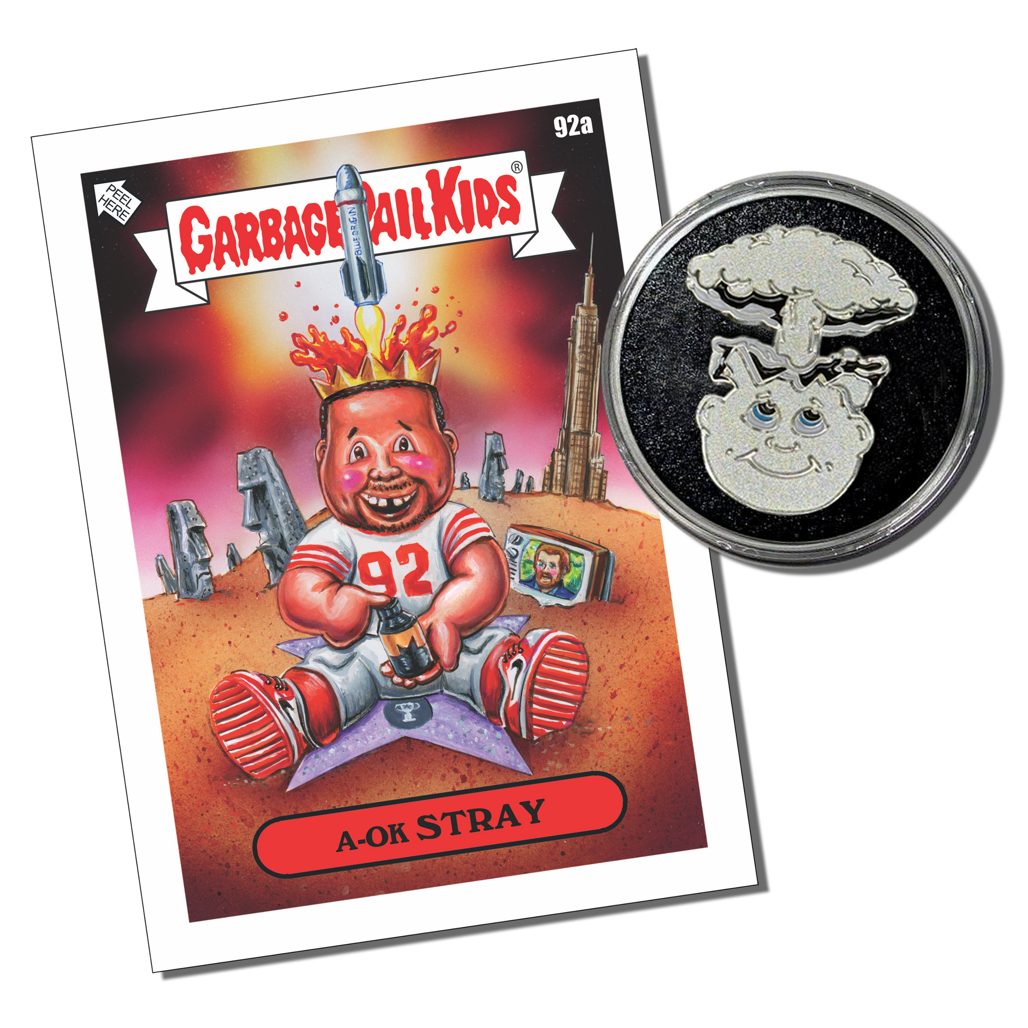 Officially Licensed Topps Michael Strahan GPK Card with an Ultra rare Adam Bomb Solid Silver minted GPK coin .999 Fine Silver