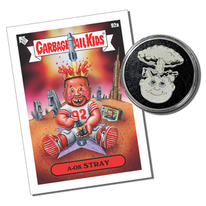 Officially Licensed Topps Michael Strahan GPK Card with an Ultra rare Adam Bomb Solid Silver minted GPK coin .999 Fine Silver
