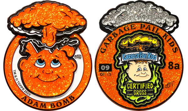 Orange Glitter plated 3-piece Adam Bomb Challenge Coin limited to 15 pieces with individual serial number