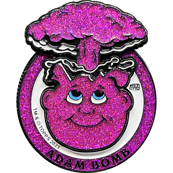 Purple Glitter plated 3-piece Adam Bomb Challenge Coin limited to 15 pieces with individual serial number