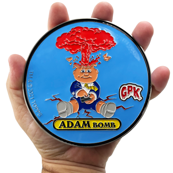 Large 4.75 inch GPK Adam Bomb Officially Licensed Topps Garbage Pail Kids Challenge Coin with inset card