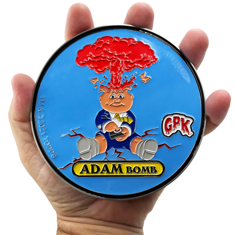 Large 4.75 inch GPK Adam Bomb Officially Licensed Topps Garbage Pail Kids Challenge Coin with inset card