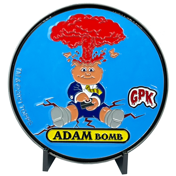 Large 4.75 inch GPK Adam Bomb Officially Licensed Topps Garbage Pail Kids Challenge Coin with inset card