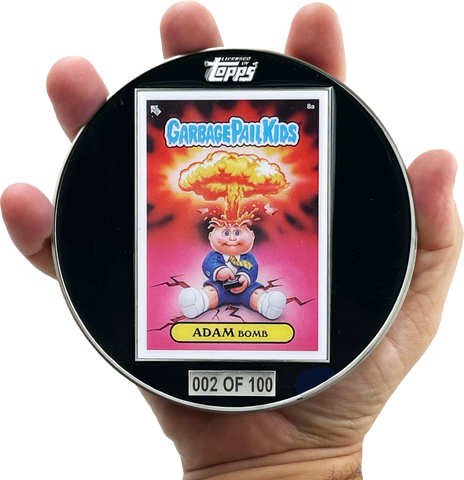 GPK-CC-002 Large 4.75 inch GPK Adam Bomb Officially Licensed Topps Garbage Pail Kids Challenge Coin with inset card
