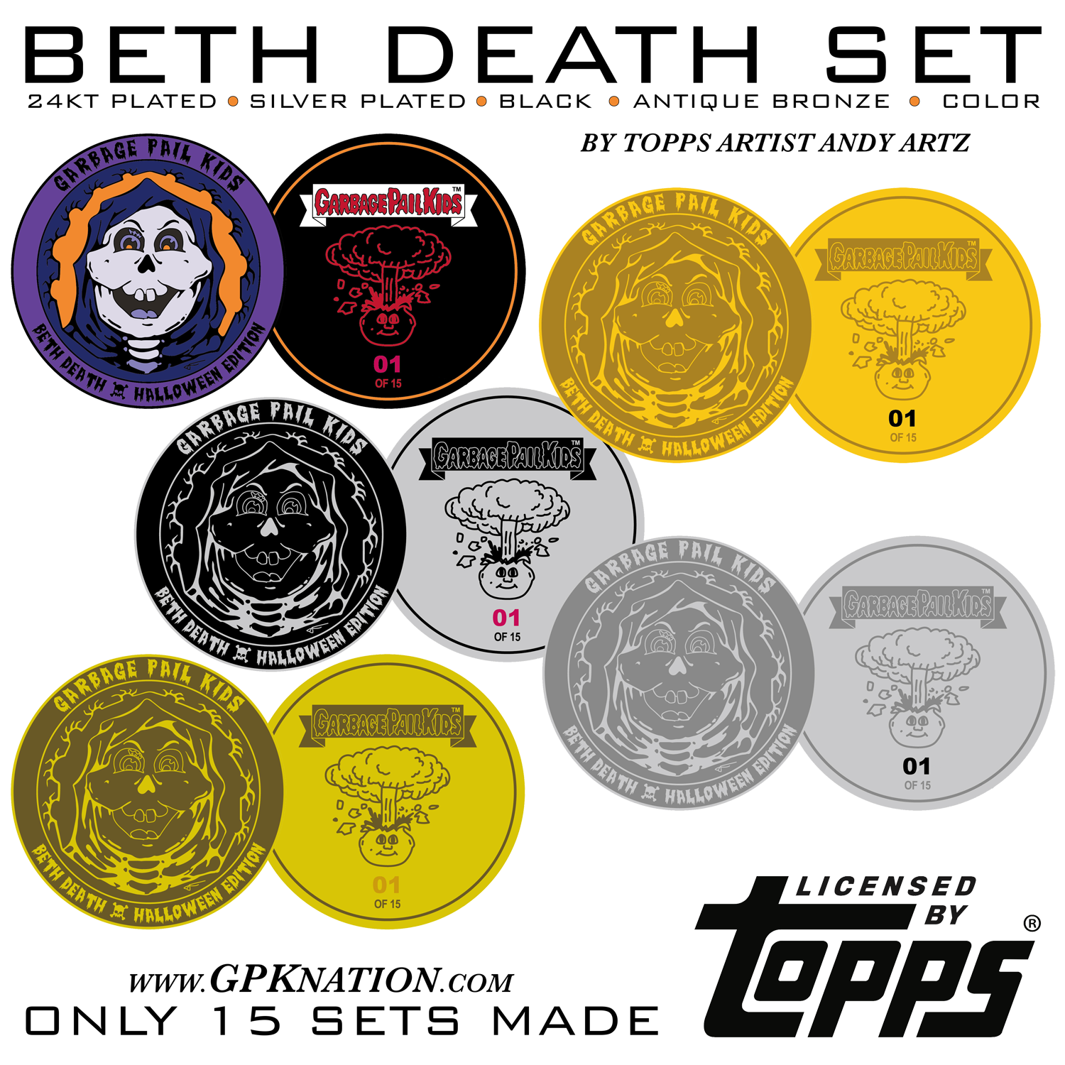Beth Death 5-coin HALLOWEEN 2021 set by Topps Artist Andy Artz ONLY 15 SETS MADE
