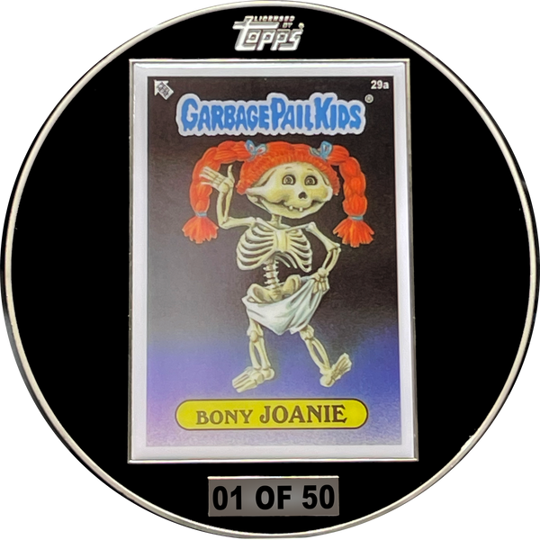 Large 4.75 inch GPK Bony Joanie Officially Licensed Topps Garbage Pail Kids Challenge Coin with inset card
