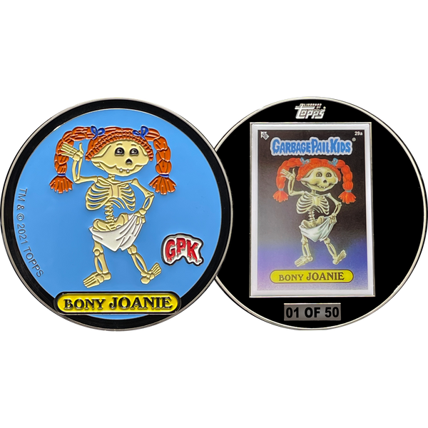 Large 4.75 inch GPK Bony Joanie Officially Licensed Topps Garbage Pail Kids Challenge Coin with inset card