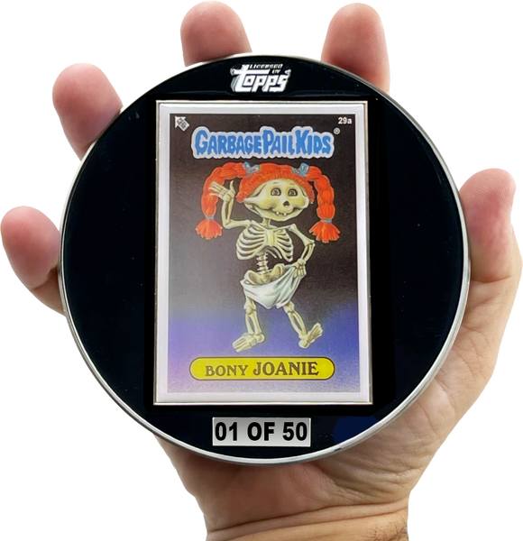 Large 4.75 inch GPK Bony Joanie Officially Licensed Topps Garbage Pail Kids Challenge Coin with inset card