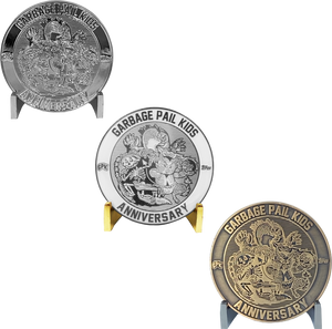 BUNDLE PACK Coin 003: 1 each Artist Proof, Silver Plated, Nickel Plated White Cloisonné Topps Officially Licensed challenge coin Garbage Pail Kids GPK Nation