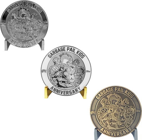 BUNDLE PACK Coin 003: 1 each Artist Proof, Silver Plated, Nickel Plated White Cloisonné Topps Officially Licensed challenge coin Garbage Pail Kids GPK Nation