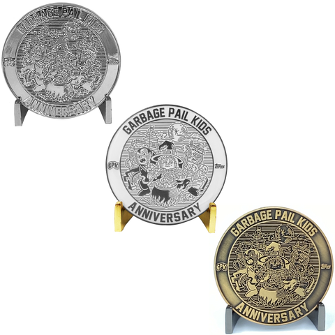 BUNDLE PACK Coin 002: 1 each Artist Proof, Silver Plated, Nickel Plated White Cloisonné Topps Officially Licensed challenge coin Garbage Pail Kids GPK Nation