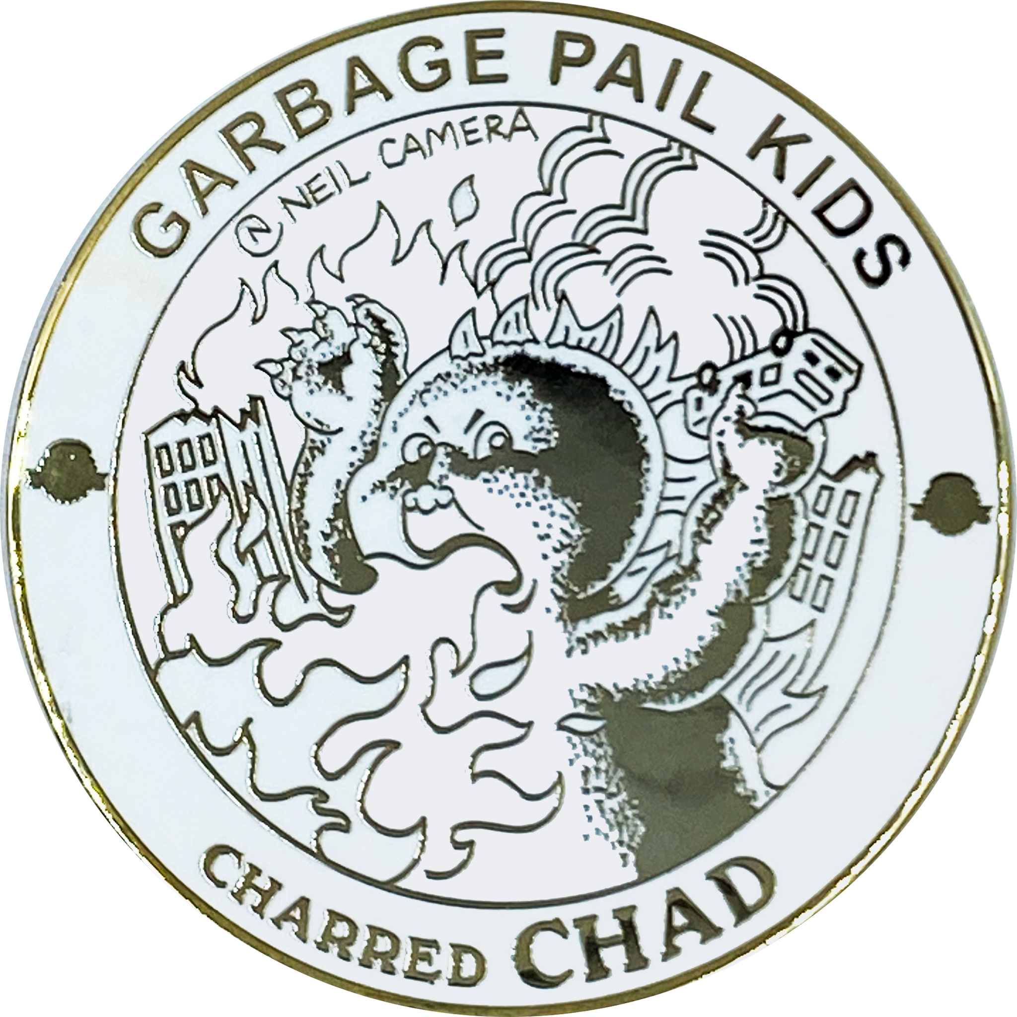 GPK-AA-005 CHARRED CHAD Topps Officially Licensed Neil Camera Artist Collaboration GPK Challenge Coin Garbage Pail Kids