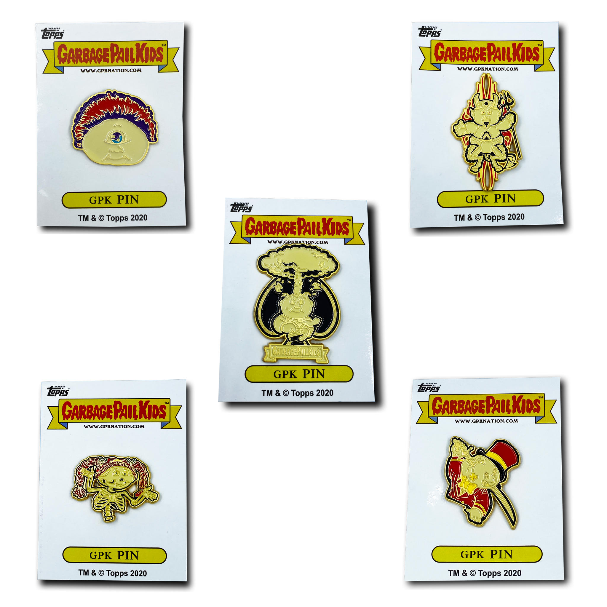 Complete Set of Gold variation GPK Pins Officially Licensed Topps Garbage Pail Kids Pins