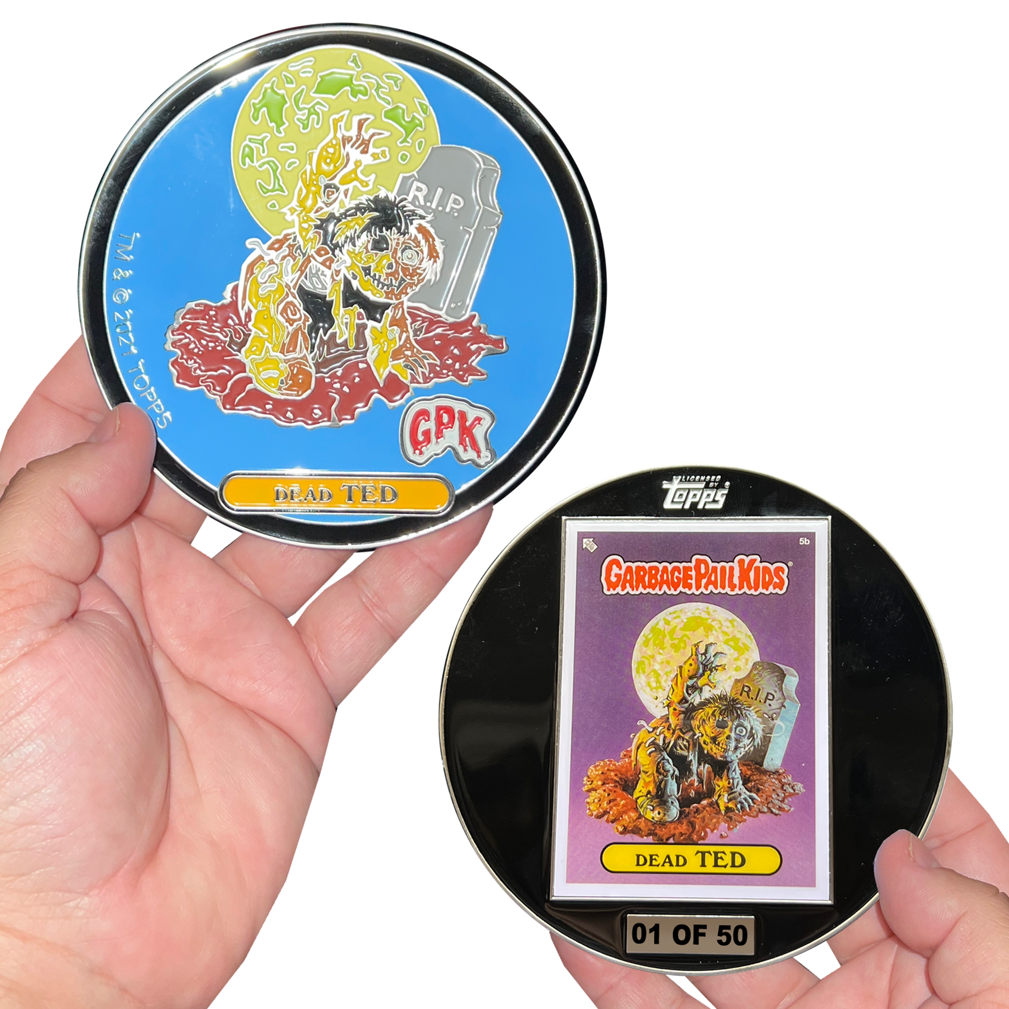 DEAD TED Large 4.75 inch Officially Licensed Topps Garbage Pail Kids Challenge Coin with FULL SIDE embedded card