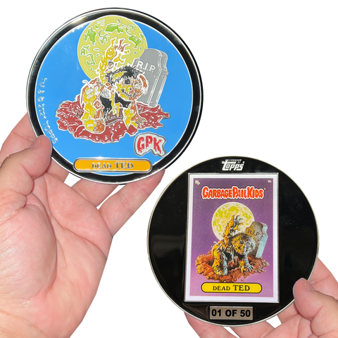 DEAD TED Large 4.75 inch Officially Licensed Topps Garbage Pail Kids Challenge Coin with FULL SIDE embedded card