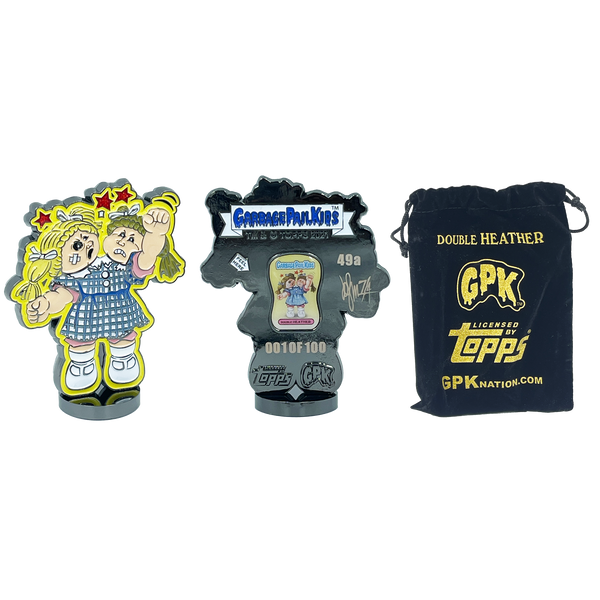 Double Heather Topps Officially Licensed Self-Standing Hydro74 Garbage Pail Kids Challenge Coin Figurine with card art and individual serial number