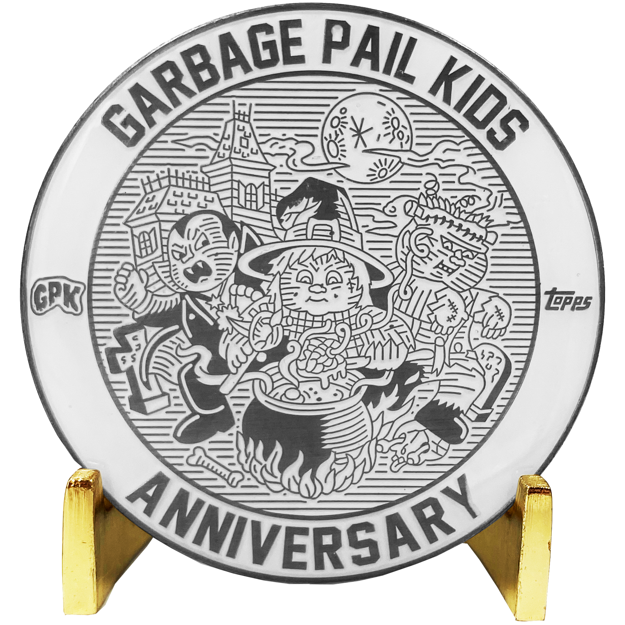 Coin 002 Nickel plated white cloisonné Topps Officially Licensed challenge coin Garbage Pail Kids GPK Nation