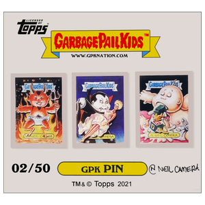 Hand Signed Officially Licensed GPK Sketch 3 Pin set by Topps Artist Neil Camera