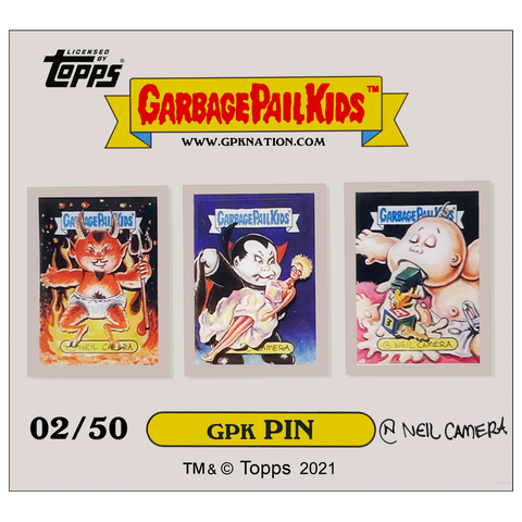 Hand Signed Officially Licensed GPK Sketch 3 Pin set by Topps Artist Neil Camera