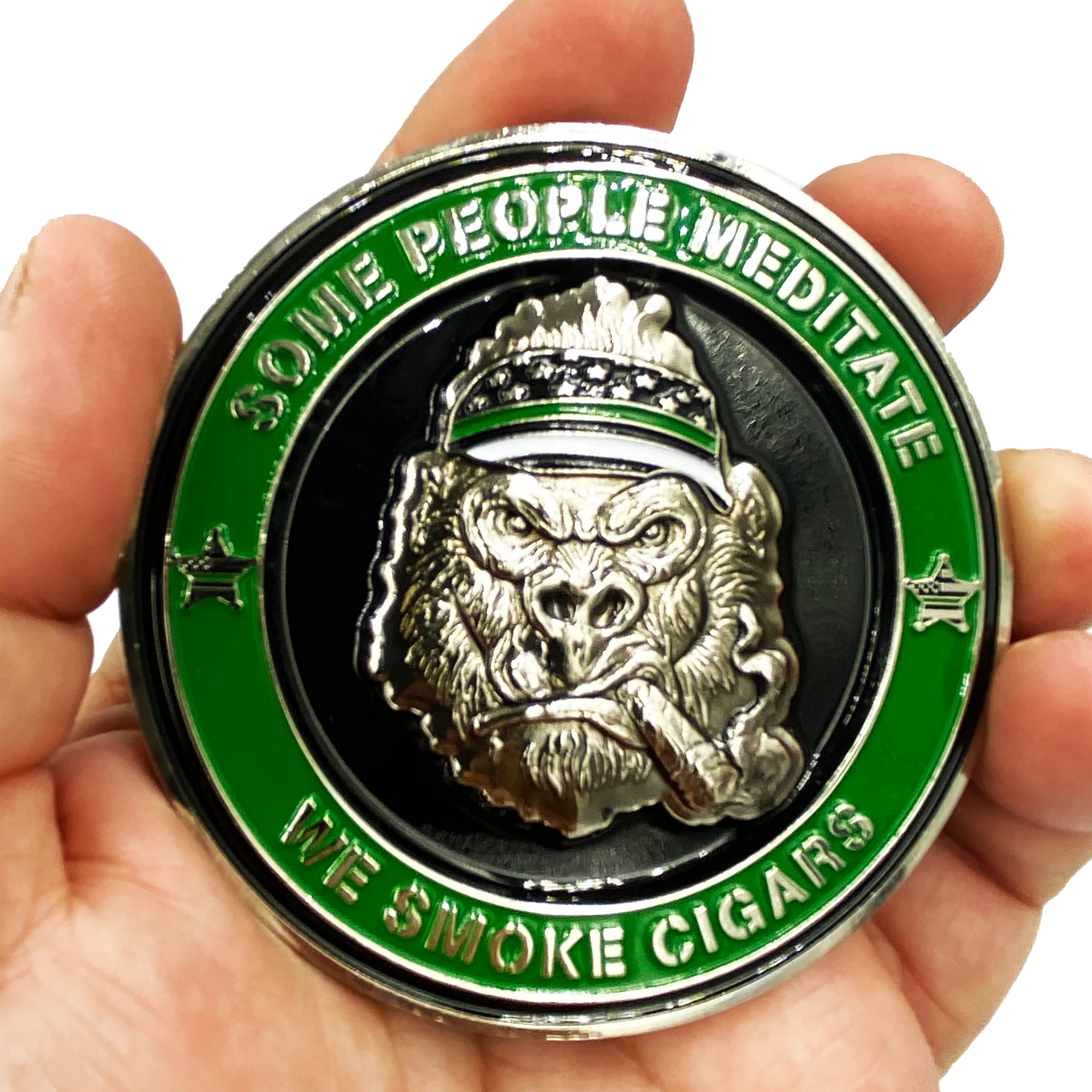 TAP DAT ASH Gorilla Cigar Coin as seen on MTV Cribs Michael Strahan episode Cigar Coin Challenge Coin SOME PEOPLE MEDITATE WE SMOKE CIGARS Green DL8-04