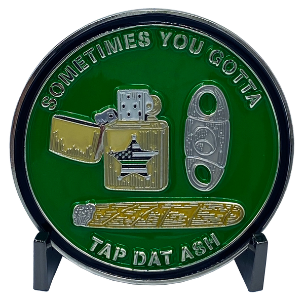 TAP DAT ASH Gorilla Cigar Coin as seen on MTV Cribs Michael Strahan episode Cigar Coin Challenge Coin SOME PEOPLE MEDITATE WE SMOKE CIGARS Green DL8-04