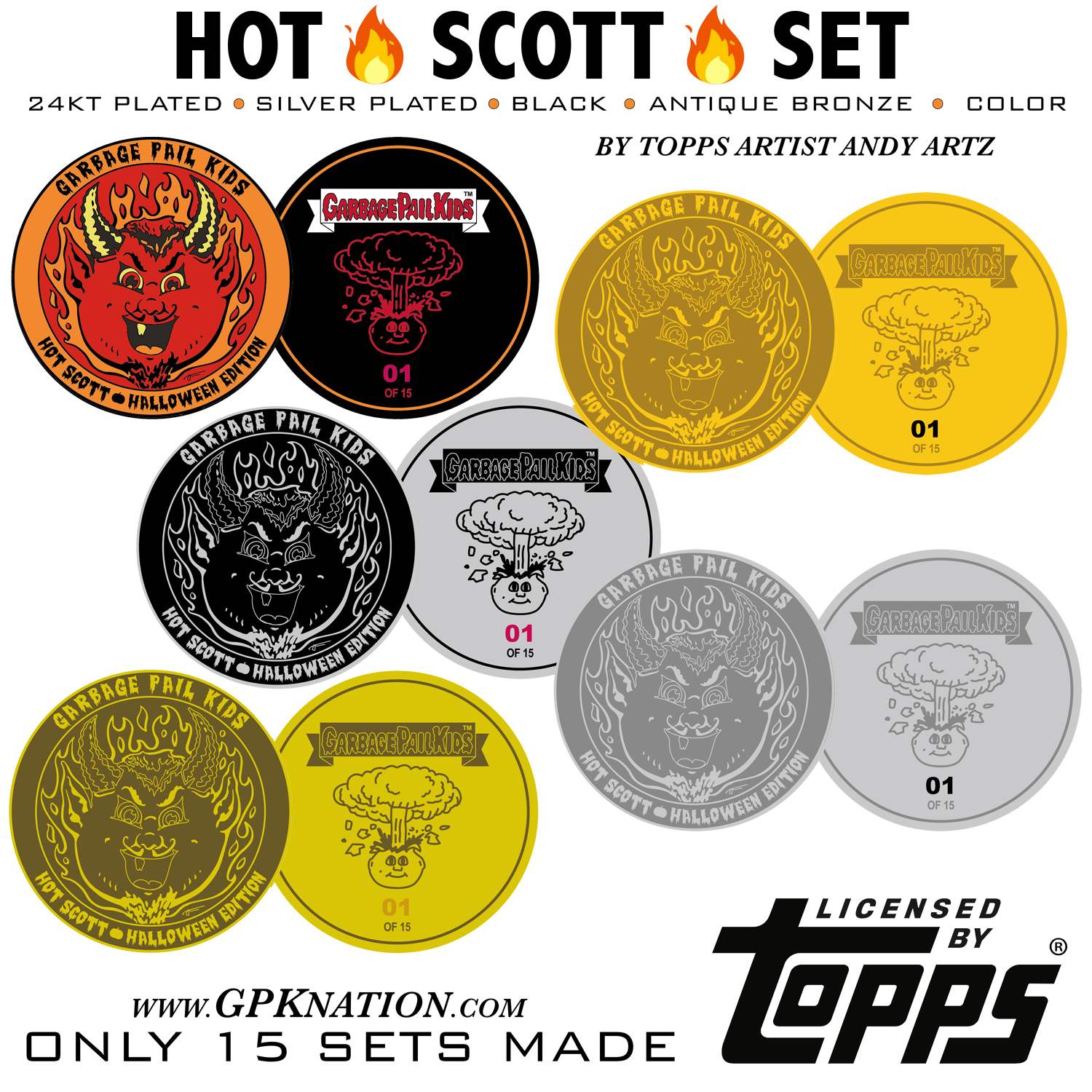 Hot Scott 5-coin HALLOWEEN 2021 set by Topps Artist Andy Artz ONLY 15 SETS MADE