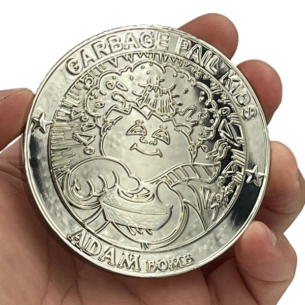 Sterling Silver Plated Variation 3 inch SIMKO Topps Officially Licensed Adam Bomb GPK Challenge Coin Garbage Pail Kids