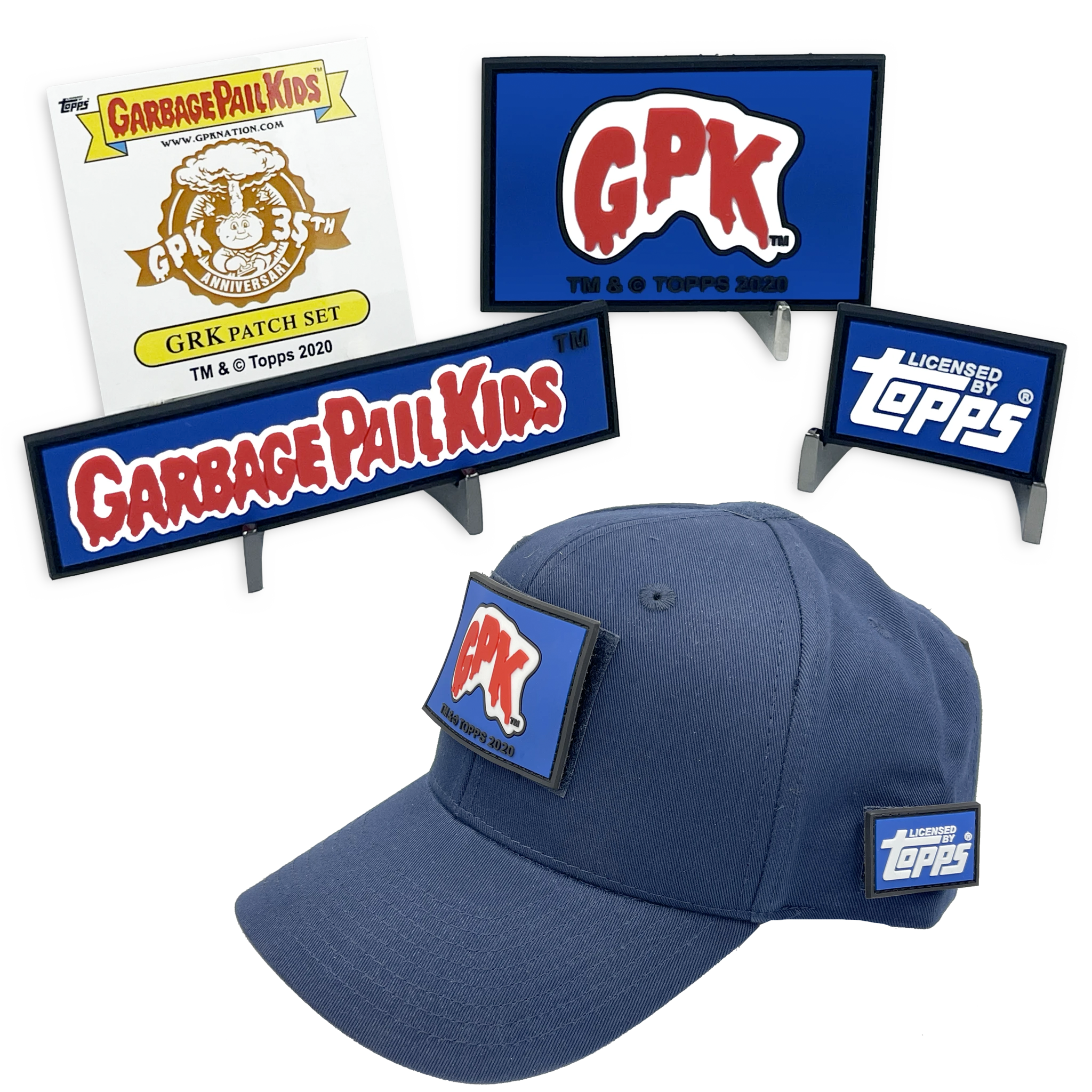 GPK-BB-009 3 Patch Set GPK Officially Licensed Topps GLOW-IN-THE-DARK Garbage Pail Kids Patch set with FREE HAT ***GPK NATION RALLY CAP***