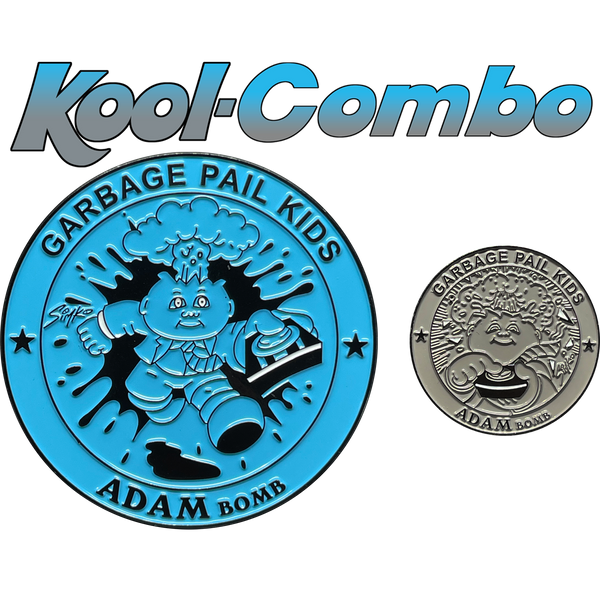 COMBO DEAL: Gray Micro Mini and KOOL Blue SIMKO Adam Bomb TOPPS Officially Licensed Adam Bomb GPK Nation Challenge Coin Garbage Pail Kids