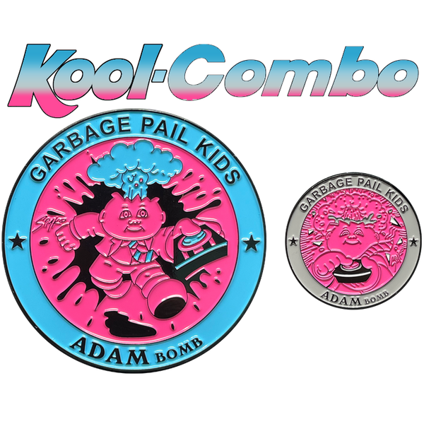 COMBO DEAL: Pink-Gray Micro Mini and KOOL Pink-Blue SIMKO Adam Bomb TOPPS Officially Licensed Adam Bomb GPK Nation Challenge Coin Garbage Pail Kids