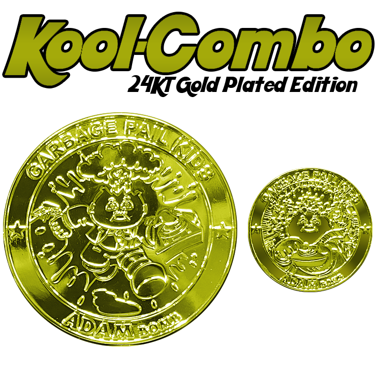 COMBO DEAL: 24 KT Gold plated Micro Mini and KOOL 24KT Gold plated SIMKO Adam Bomb TOPPS Officially Licensed Adam Bomb GPK Nation Challenge Coin Garbage Pail Kids