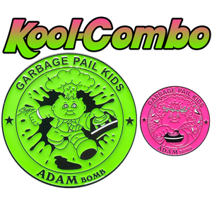 COMBO DEAL: Pink Micro Mini and KOOL Green SIMKO Adam Bomb TOPPS Officially Licensed Adam Bomb GPK Nation Challenge Coin Garbage Pail Kids