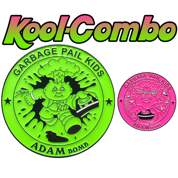 COMBO DEAL: Pink Micro Mini and KOOL Green SIMKO Adam Bomb TOPPS Officially Licensed Adam Bomb GPK Nation Challenge Coin Garbage Pail Kids