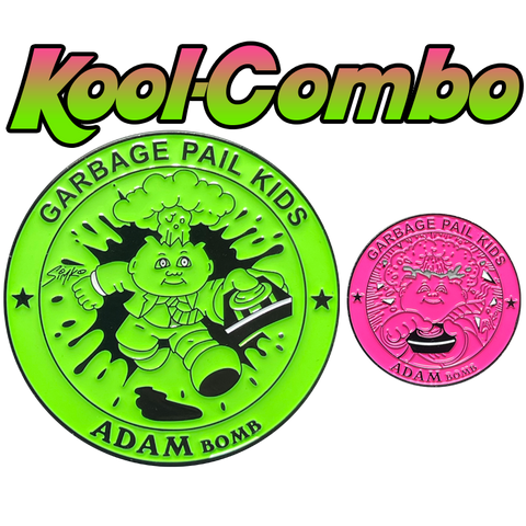COMBO DEAL: Pink Micro Mini and KOOL Green SIMKO Adam Bomb TOPPS Officially Licensed Adam Bomb GPK Nation Challenge Coin Garbage Pail Kids