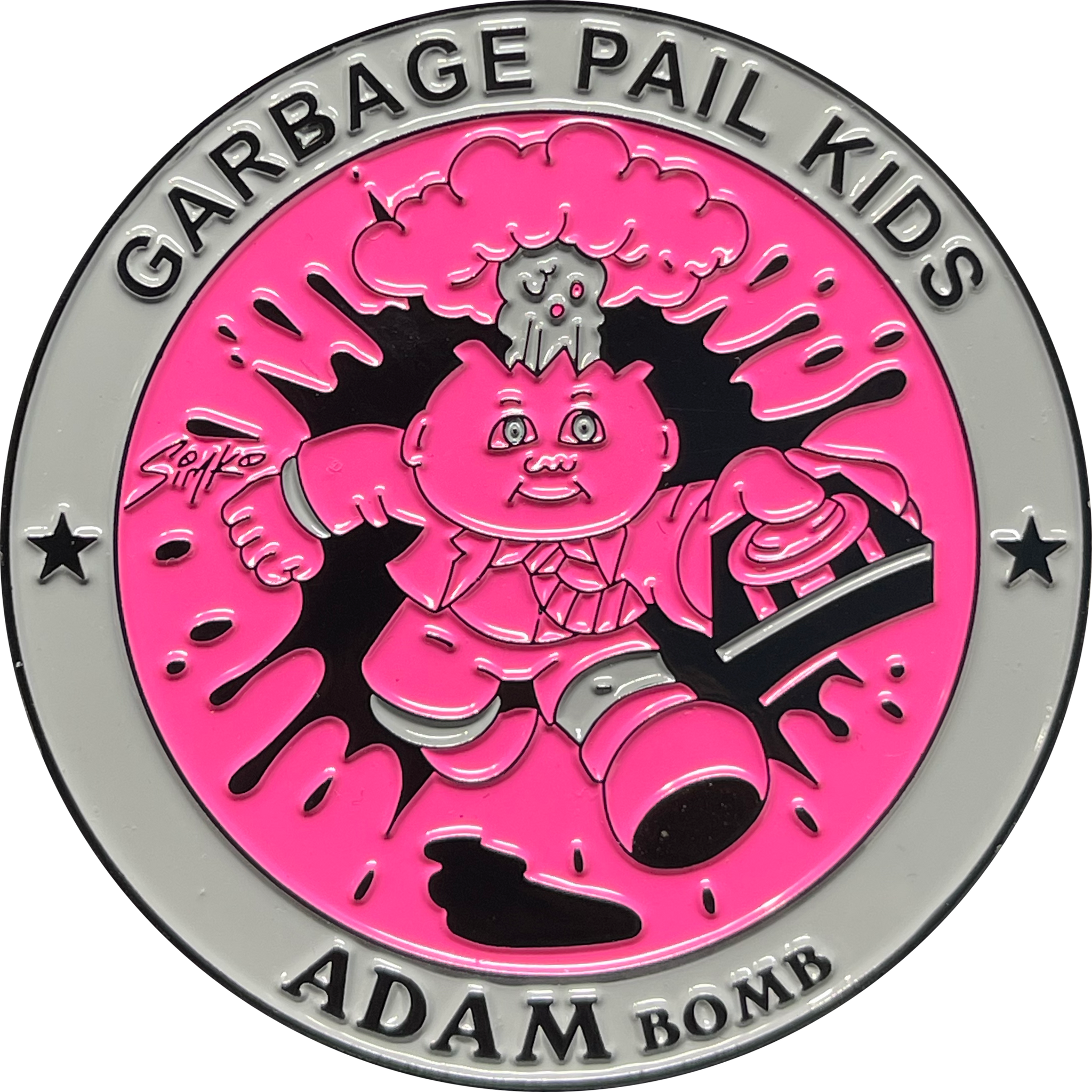 KOOL Pink & Gray SIMKO Adam Bomb TOPPS Officially Licensed Adam Bomb GPK Nation Challenge Coin Garbage Pail Kids