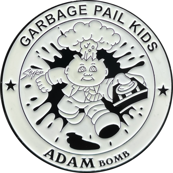 COMBO DEAL: Blue Micro Mini and KOOL White SIMKO Adam Bomb TOPPS Officially Licensed Adam Bomb GPK Nation Challenge Coin Garbage Pail Kids