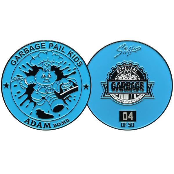 COMBO DEAL: Gray Micro Mini and KOOL Blue SIMKO Adam Bomb TOPPS Officially Licensed Adam Bomb GPK Nation Challenge Coin Garbage Pail Kids