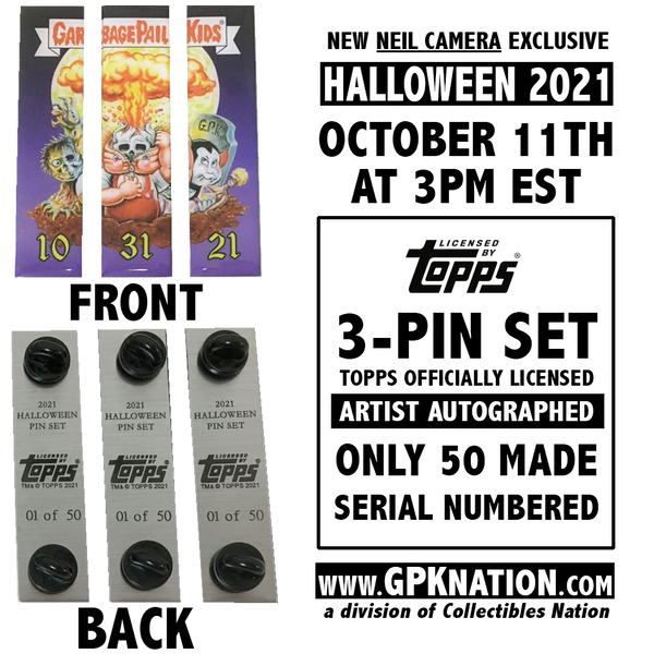 HALLOWEEN 3-PIN AUTOGRAPHED PIN SET by NEIL CAMERA OFFICIAL TOPPS ARTIST