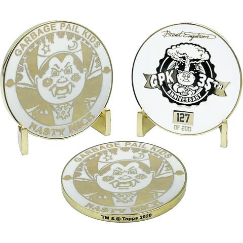 GPK-FL-01-B Nasty Nick Topps Officially Licensed Brent Engstrom Artist Collaboration GPK Challenge Coin Garbage Pail Kids