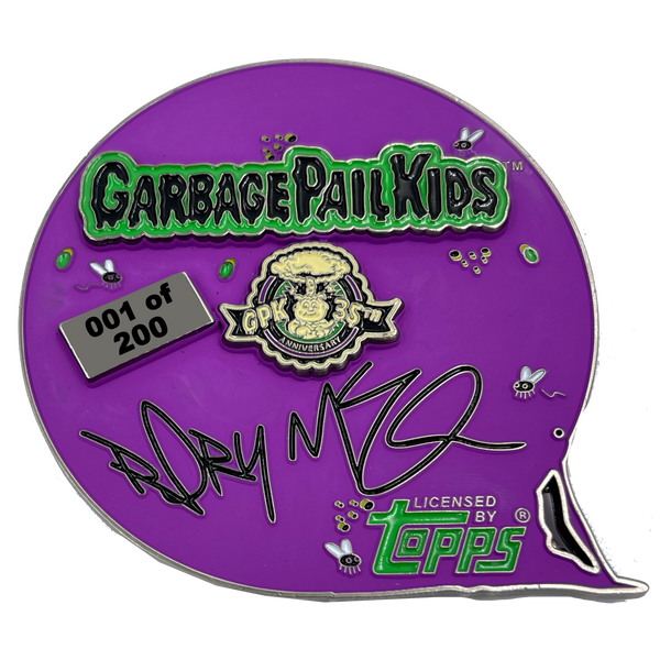 Rory McQueen Officially Licensed Topps GPK Skateboard Stickers Sparkle Garbage Pail Kids 35th Anniversary Challenge Coin