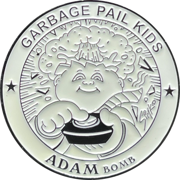 White Micro-Mini 1.5 inch SIMKO Adam Bomb TOPPS Officially Licensed Adam Bomb GPK Nation Challenge Coin Garbage Pail Kids