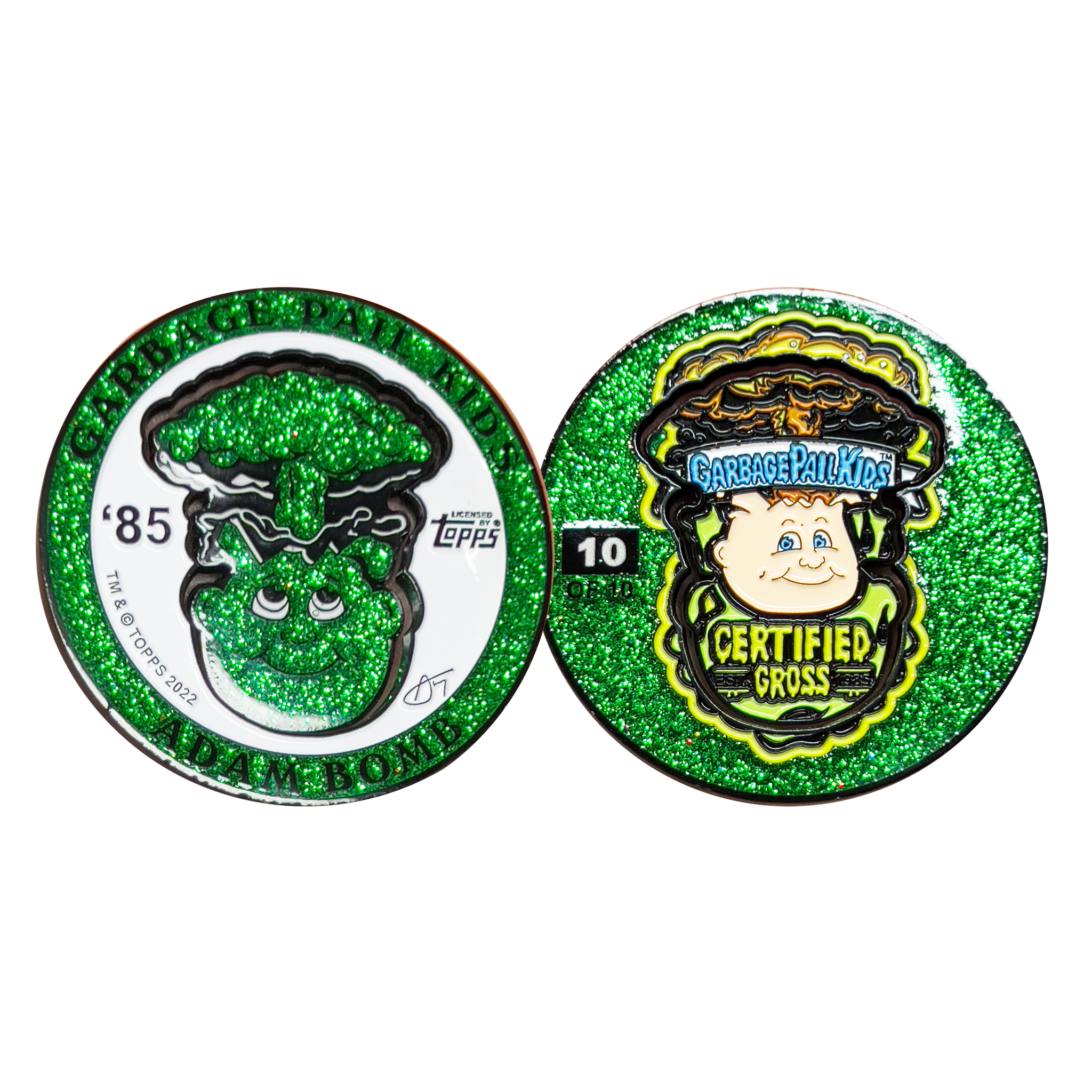 1 Per Person ***EMERALD GLITZ*** Adam Bomb 2-piece coin GREEN GLITTER variation GPK-AA-005