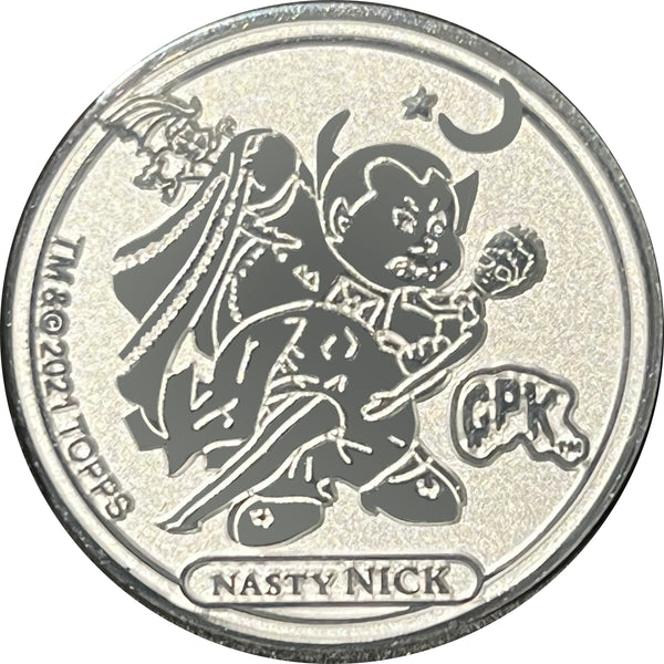 Ultra rare second-ever Topps Officially Licensed Solid Silver minted GPK coin featuring Nasty Nick